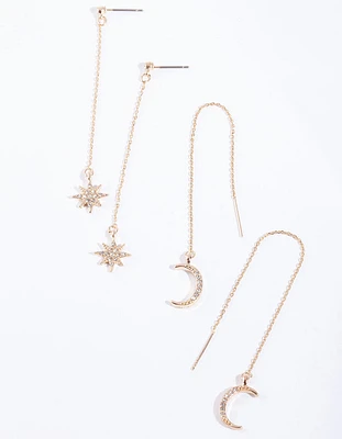 Gold Star Moon Drop Earring Pack