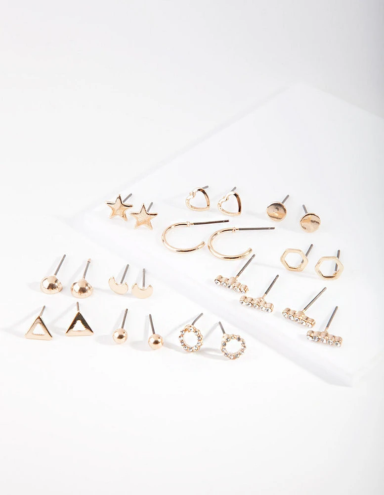 Gold Star & Geometric Shaped Stud Earring 12-Pack