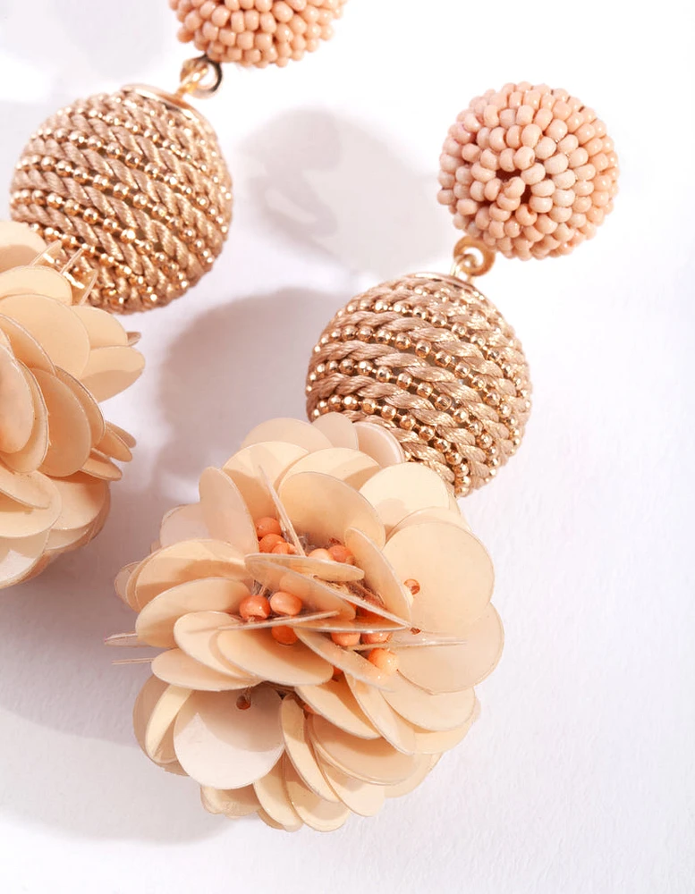 Rose Gold Fabric Flower Earrings