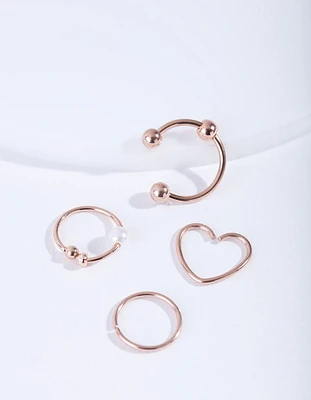 Rose Gold Surgical Steel Heart Ring 4-Pack