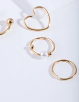 Gold Heart Ring Earring 4-Pack