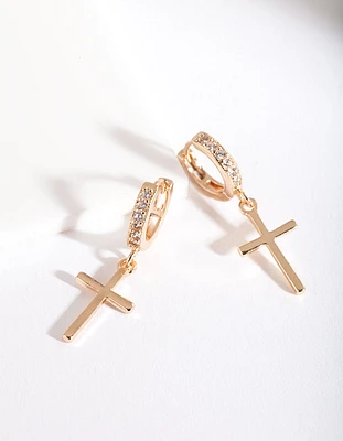 Gold Diamante Cross Huggie