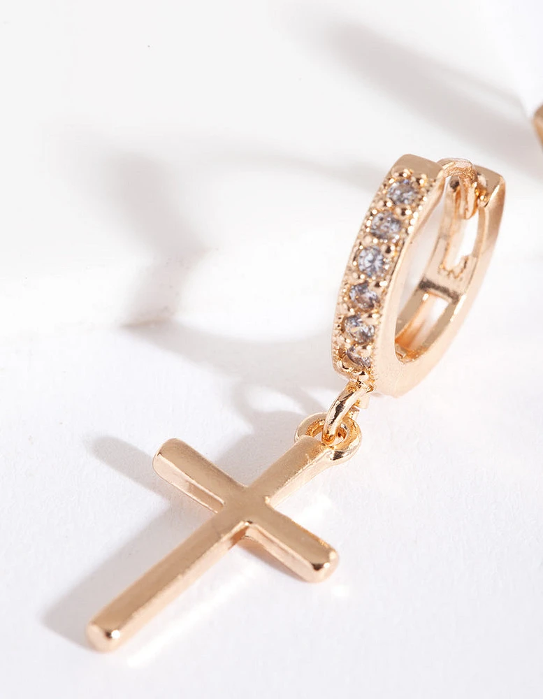 Gold Diamante Cross Huggie