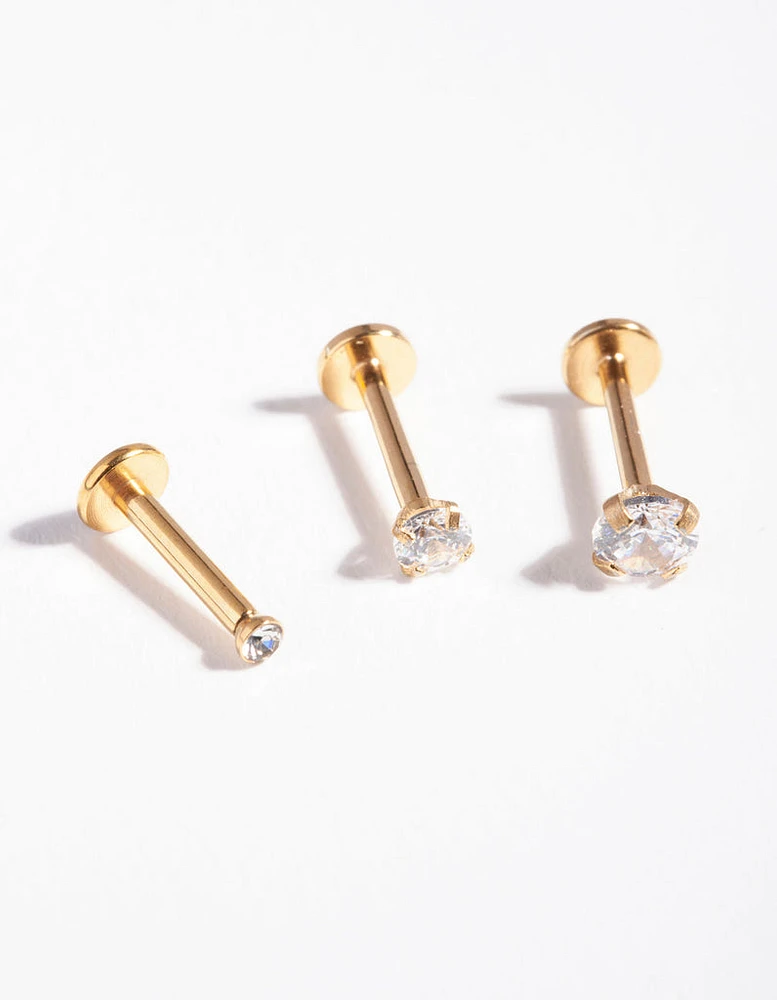 Gold Gradual Surgical Steel Cubic Zirconia Stud Pack