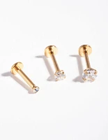 Gold Gradual Surgical Steel Cubic Zirconia Stud Pack