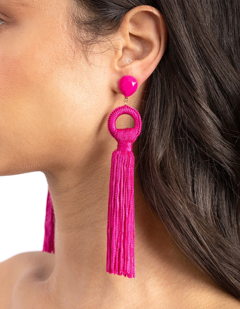 Pink Statement Tassel Earrings