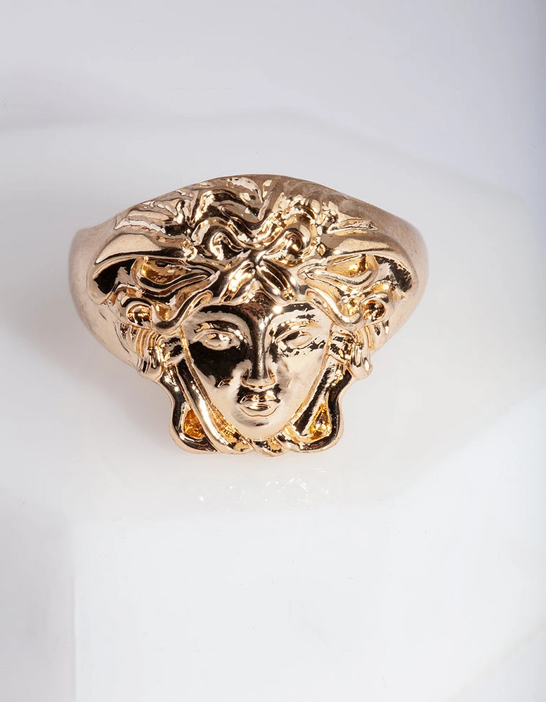 Gold Medusa Signet Ring