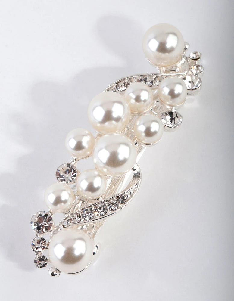 Silver Pearl Crystal Hair Clip