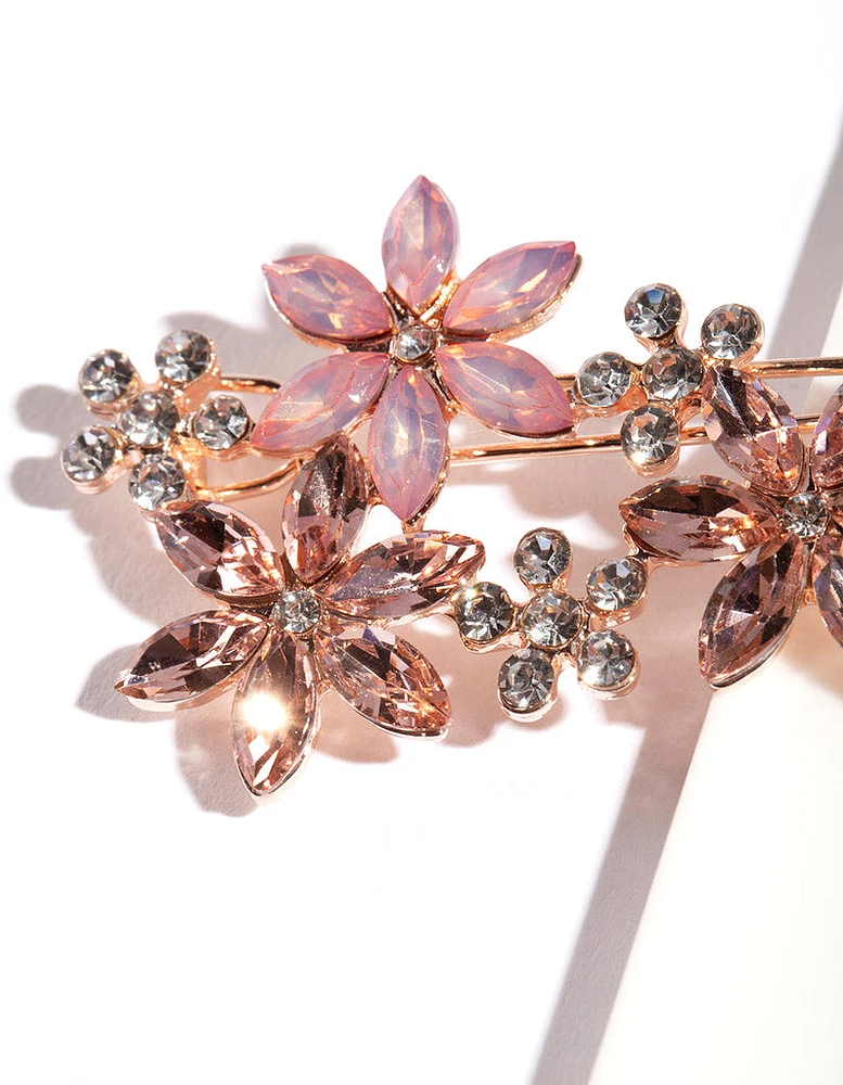 Rose Gold Crystal Flower Multi Clip