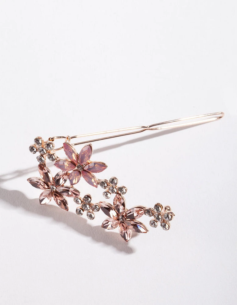 Rose Gold Crystal Flower Multi Clip