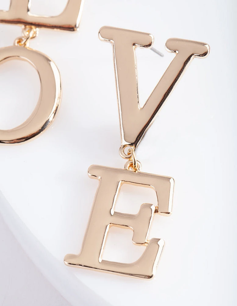 Gold "LOVE" Split Drop Earrings