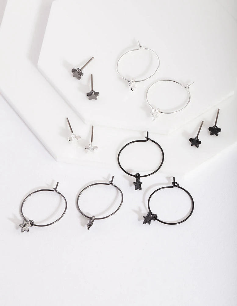 Black Silver Star Earring Pack