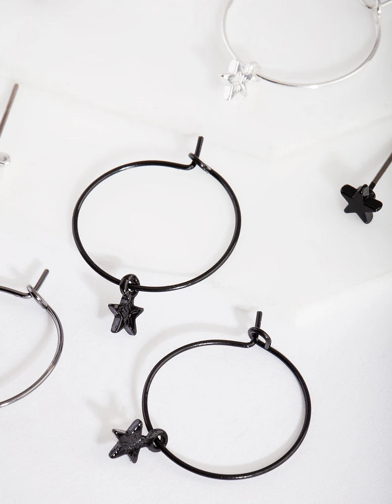 Black Silver Star Earring Pack