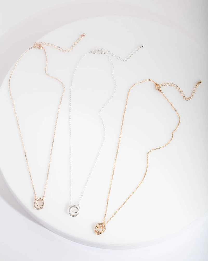 Mixed Metal Diamante Circle Necklace Trio