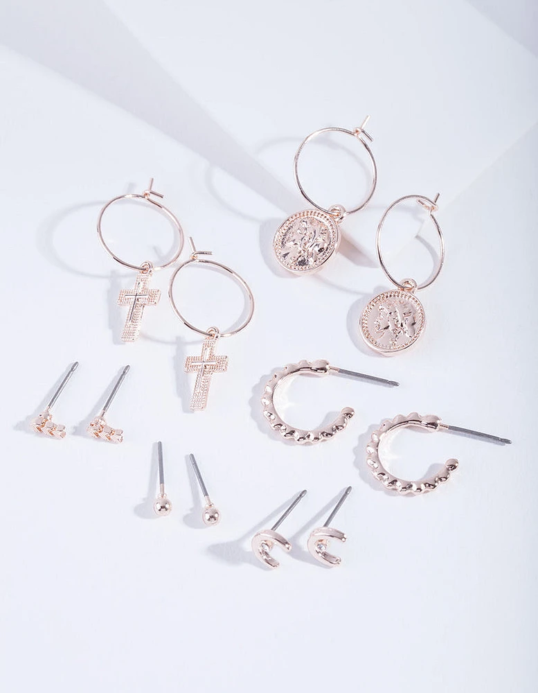 Rose Gold Medallion Mix Earring 6-Pack