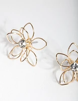 Gold Dainty Diamante Flower Earrings