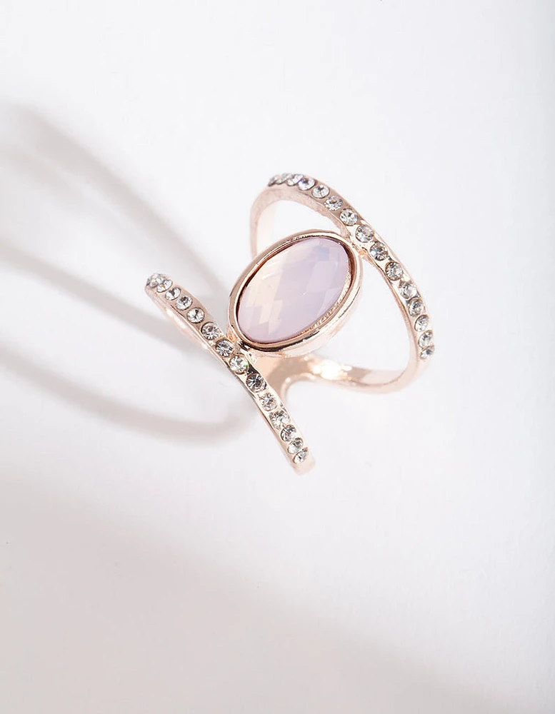 Rose Gold Pink Stone Double Ring