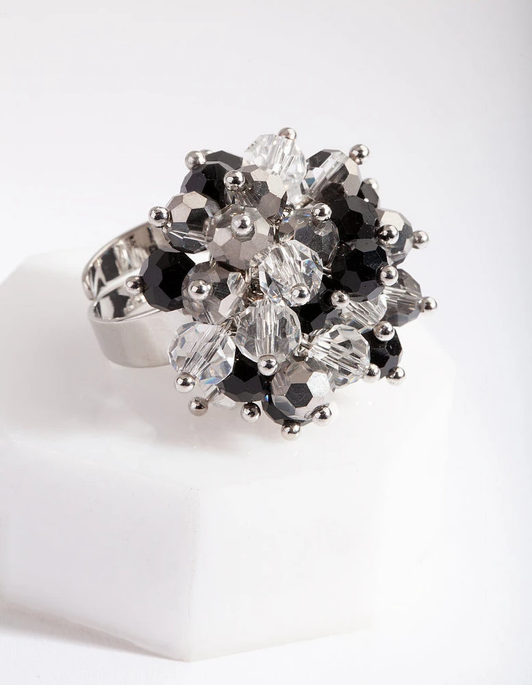 Black Silver Beaded Ring