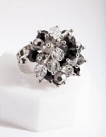 Black Silver Beaded Ring