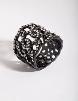 Black Diamante Weave Ring