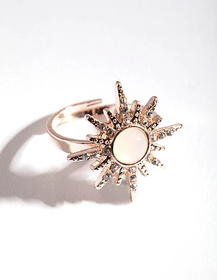 Rose Gold Synthetic Opal Diamante Burst Ring