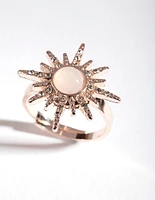 Rose Gold Synthetic Opal Diamante Burst Ring