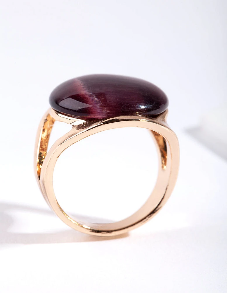 Gold Large Purple Cateye Ring