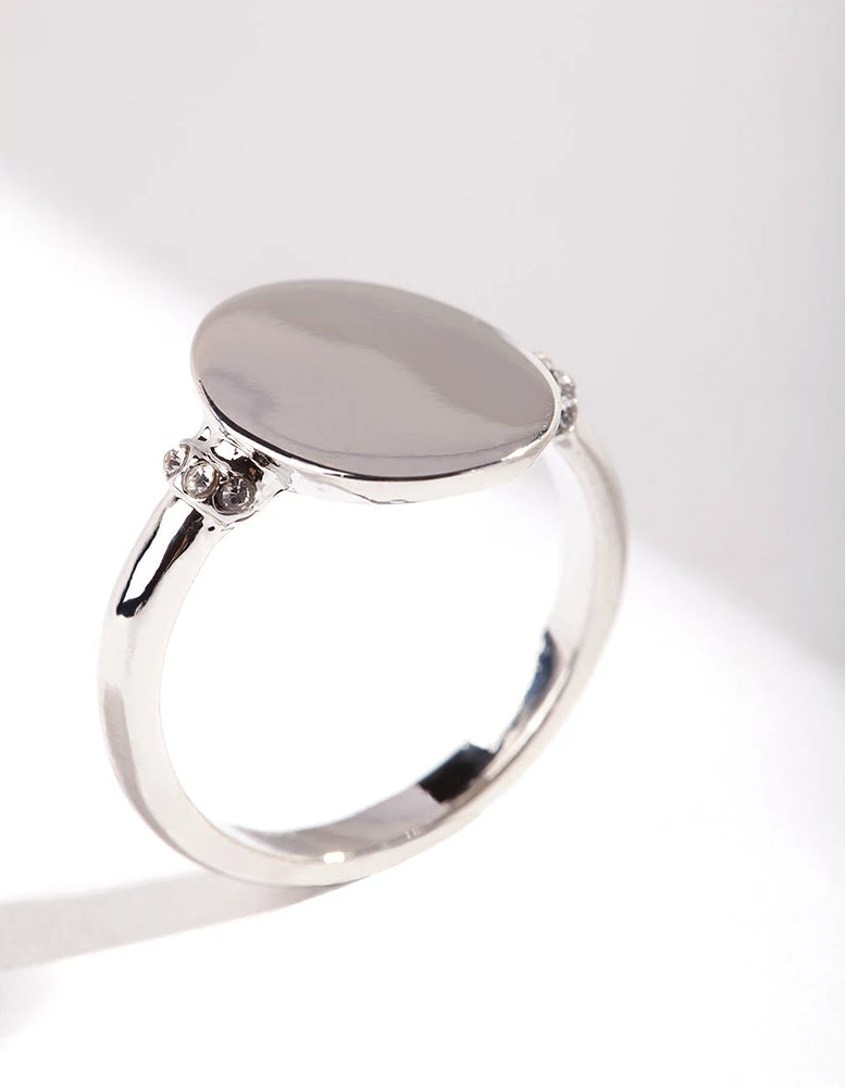 Rhodium Oval Shape Signet Ring