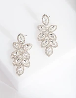 Silver Flower Gem Drop Earrings