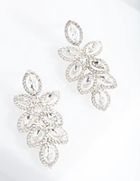 Silver Flower Gem Drop Earrings