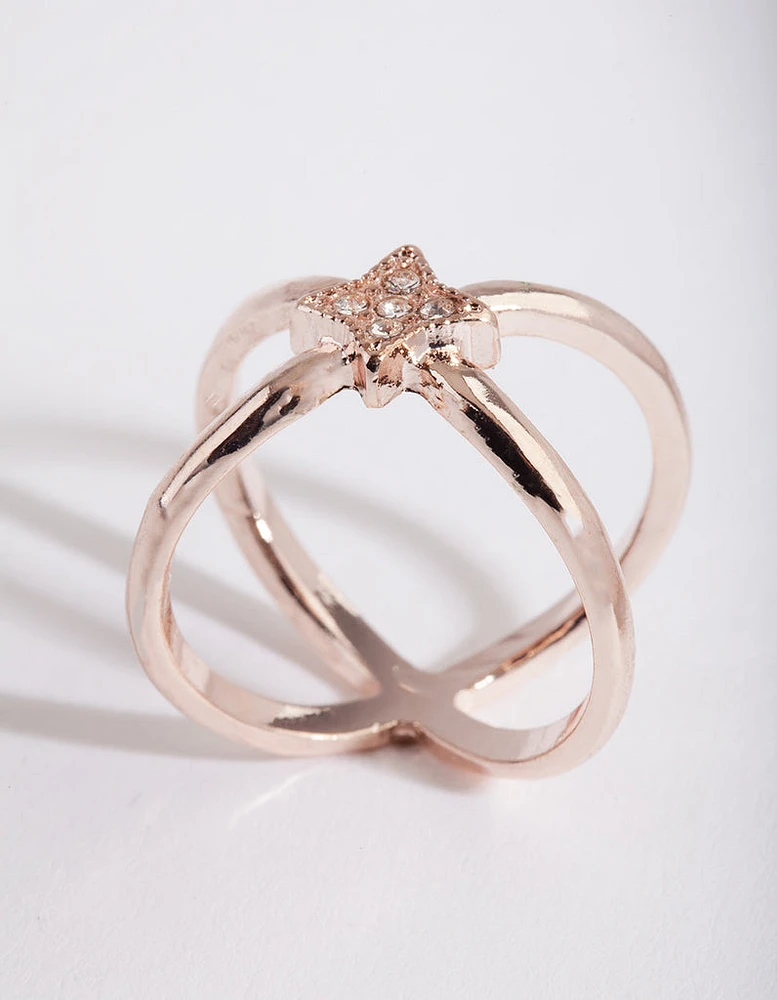 Rose Gold Diamante Crossover Ring