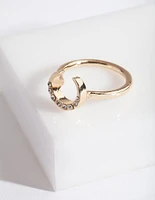 Gold Horseshoe Diamante Ring