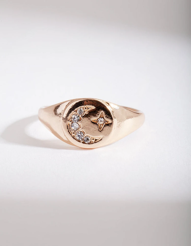 Gold Celestial Diamante Moon Ring