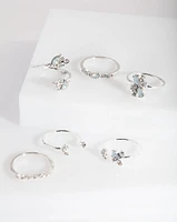 Silver Gem Diamante Ring Pack