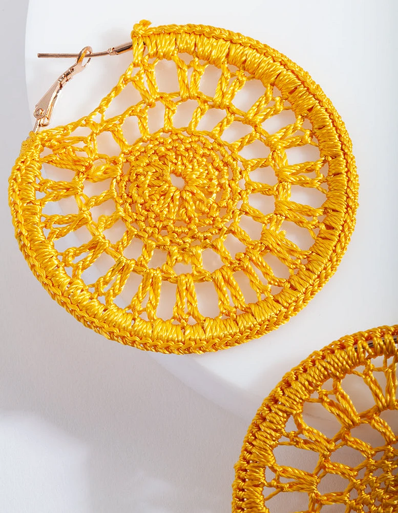 Yellow Crochet Hoop Earrings