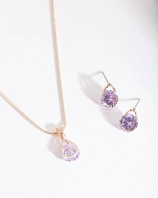 Rose Gold Purple Cubic Zirconia Jewellery Set