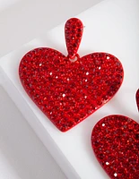 Red Diamante Statement Heart Earring