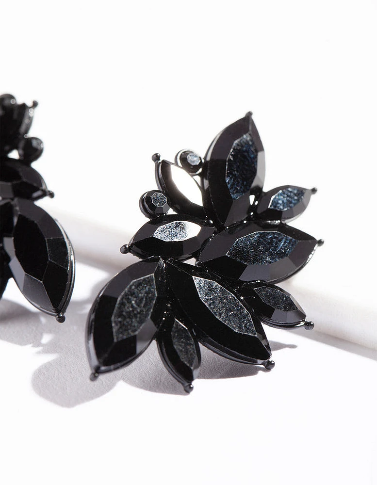 Black Navette Statement Stud Earrings