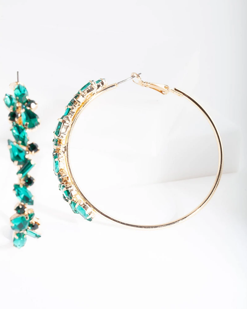 Green Cluster Hoop Earrings