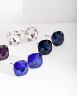 Blue Purple Gem Stud Earring Pack