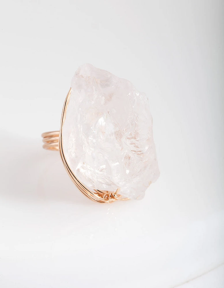 Gold Extra Large Crystal Wire Wrap Ring