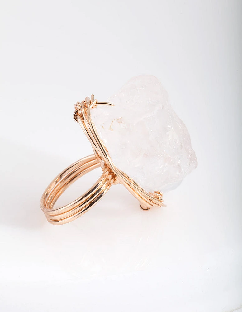 Gold Extra Large Crystal Wire Wrap Ring