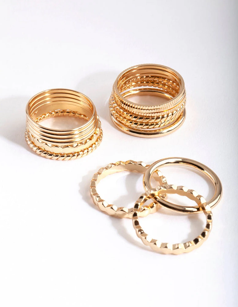 Gold Textured Band Ring 8-Pack