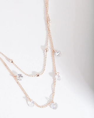 Rose Gold Cubic Zirconia Droplet Necklace