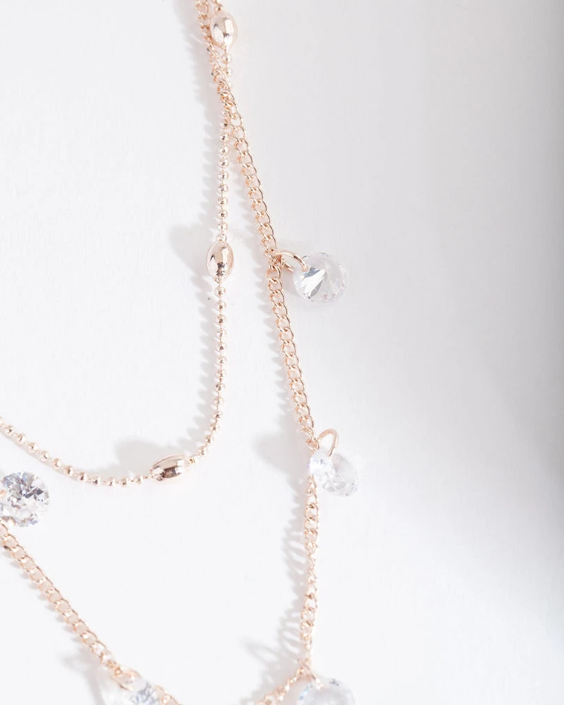 Rose Gold Cubic Zirconia Droplet Necklace