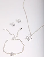 Kids Silver Cubic Zirconia Flower Jewellery Set