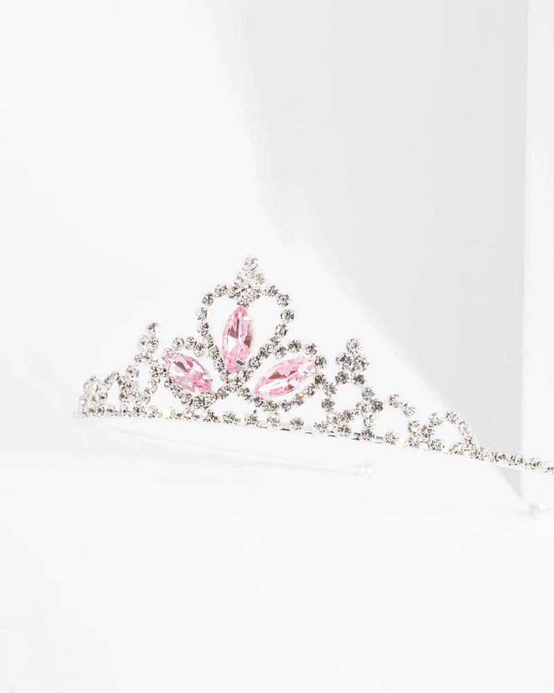 Kids Silver Stone Diamante Tiara Headband