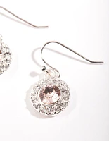 Silver Diamond Simulant Circle Drop Earrings