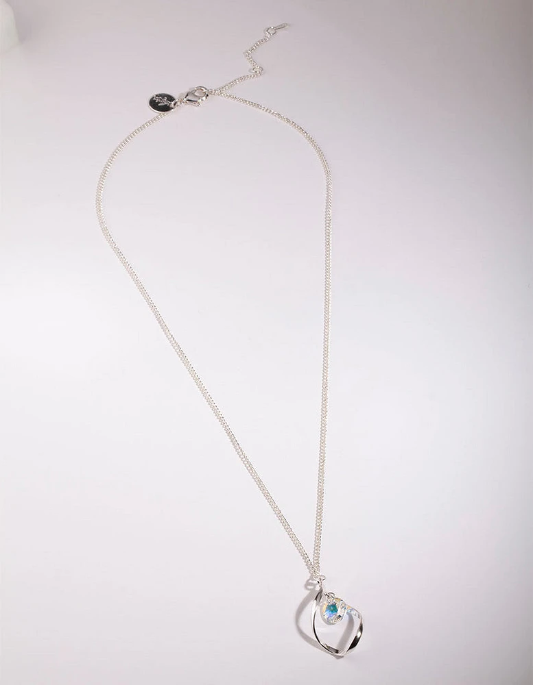 Silver Diamond Simulant Drop Twist Necklace