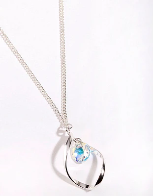 Silver Diamond Simulant Drop Twist Necklace
